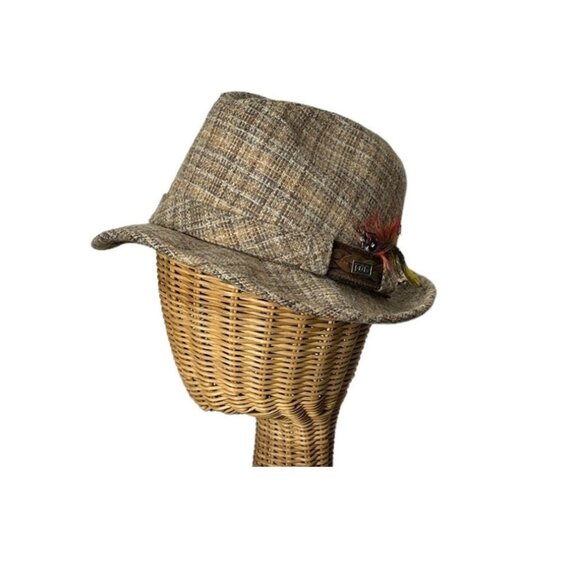 Vintage wool tweed fedora hat with feathers by London Fog Size 7 - Picture 1 of 6